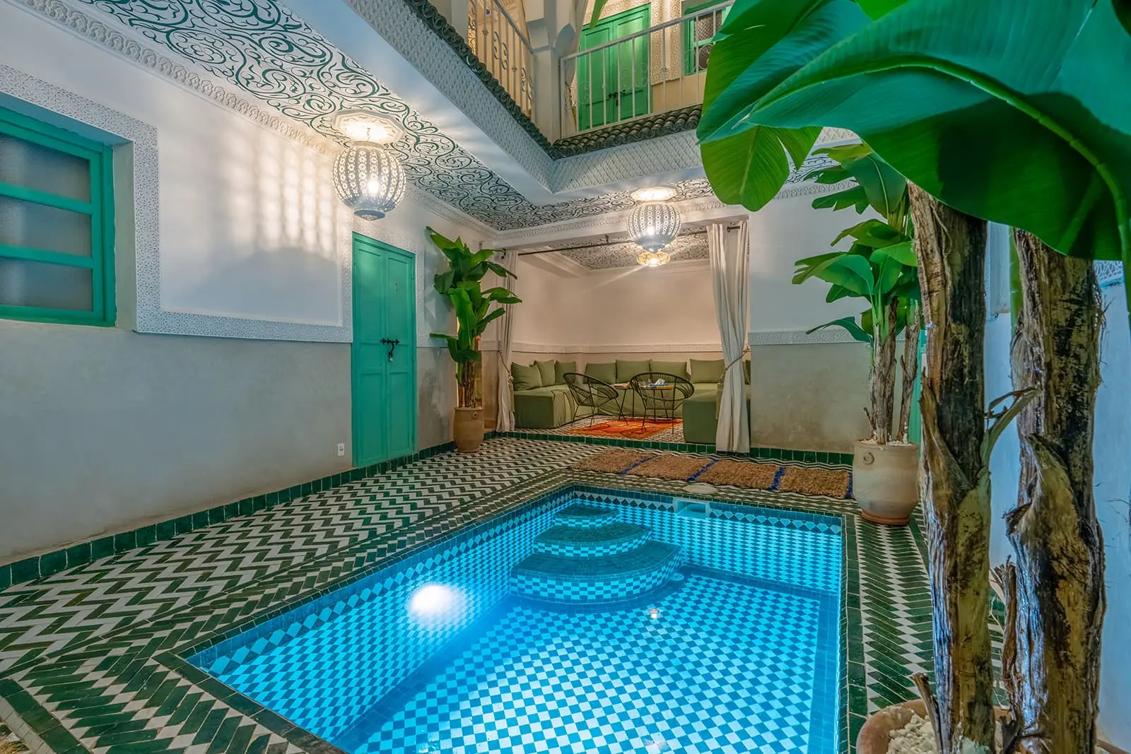 Riad Davia luxury patio with pool and traditional Moroccan design in Marrakech