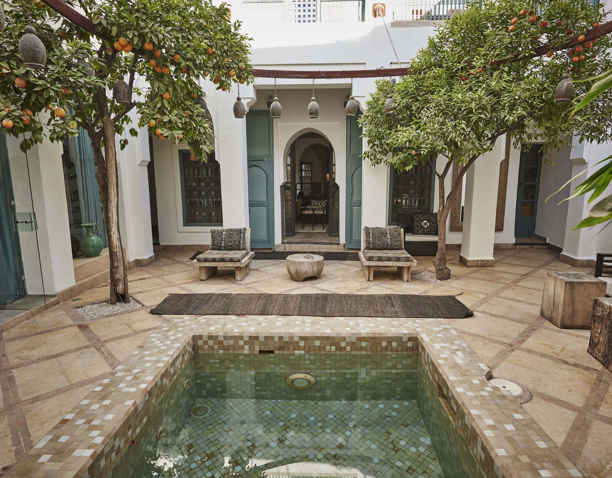 Modern luxury courtyard and rooftop at Ryad Dyor Marrakech