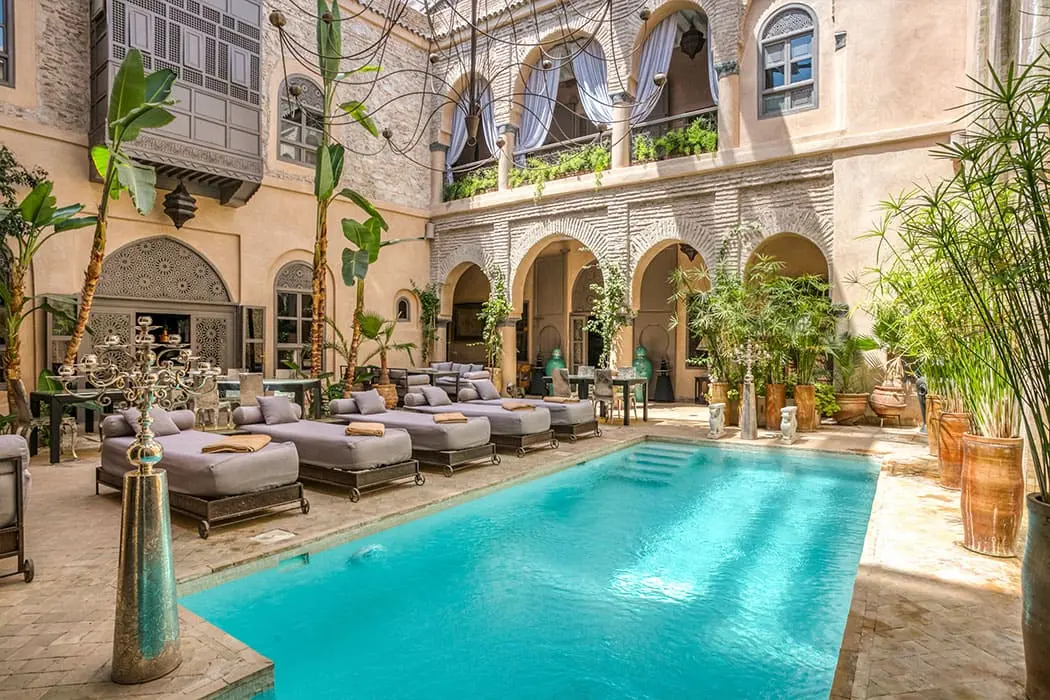 Elegant suite and luxury decor at Riad Noir d'Ivoire in Marrakech medina
